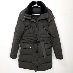 Zara Dark Gray Belted Down Puffer Coat w/ Hood Size Small